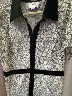 Sam Edelman Black and White Lace-Print Midi Shirt Dress